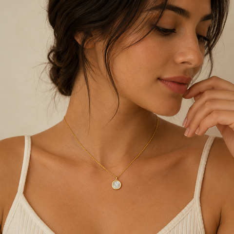 Luna Pearl Disc Necklace